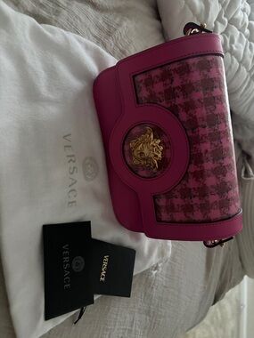 Versace Fuchsia Houndstooth Medusa Crossbody Bag